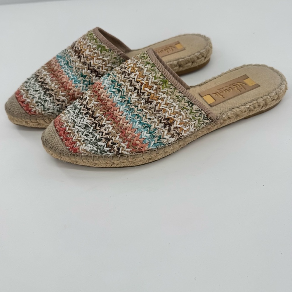 Vidorreta Espadrille Mules Slip-On Shoes Woven Closed‎ Toe Multi Color Sz 38
